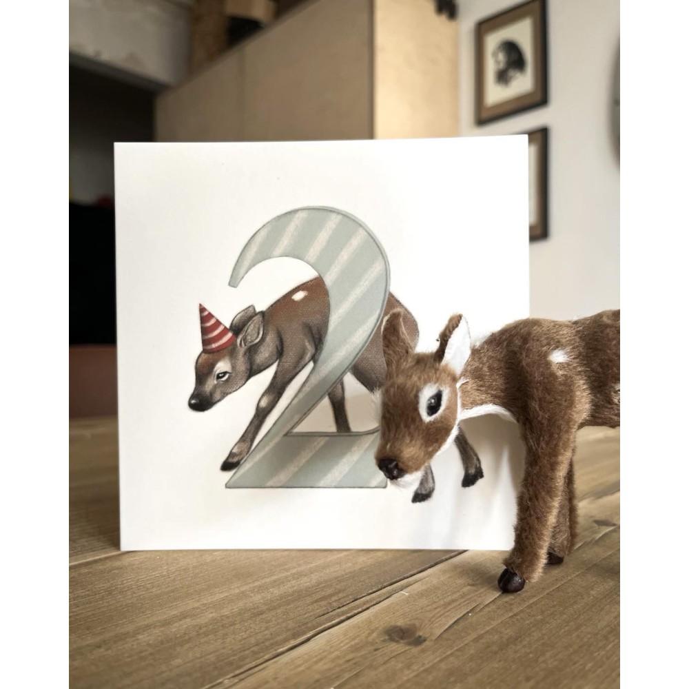 Greeting card - Hi Little - 2nd Birthday Deer, 14,5 x 14,5 cm