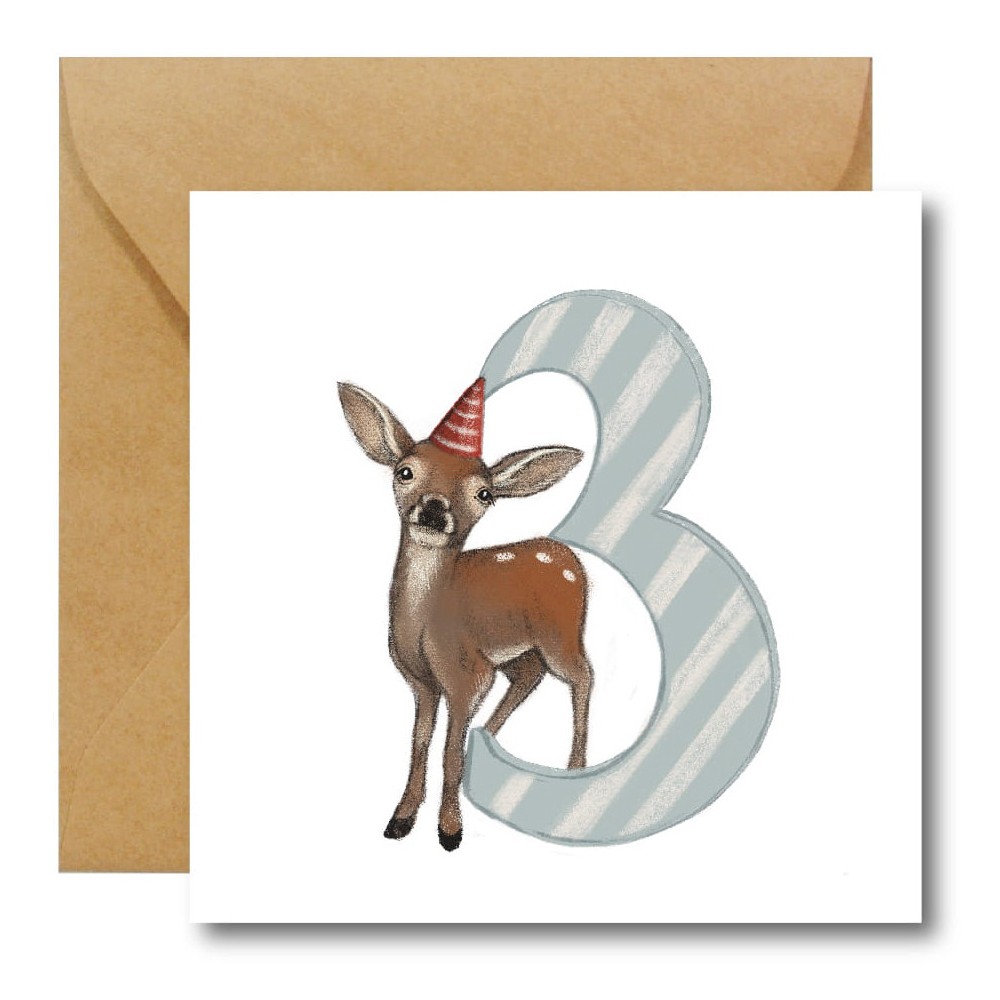 Greeting card - Hi Little - 3rd Birthday Deer, 14,5 x 14,5 cm