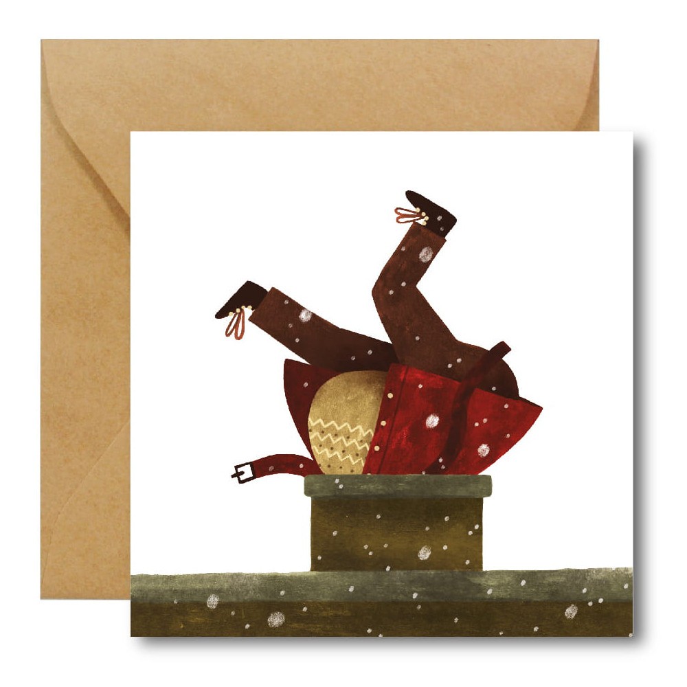 Greeting card - Hi Little - Santa in the chimney, 14,5 x 14,5 cm