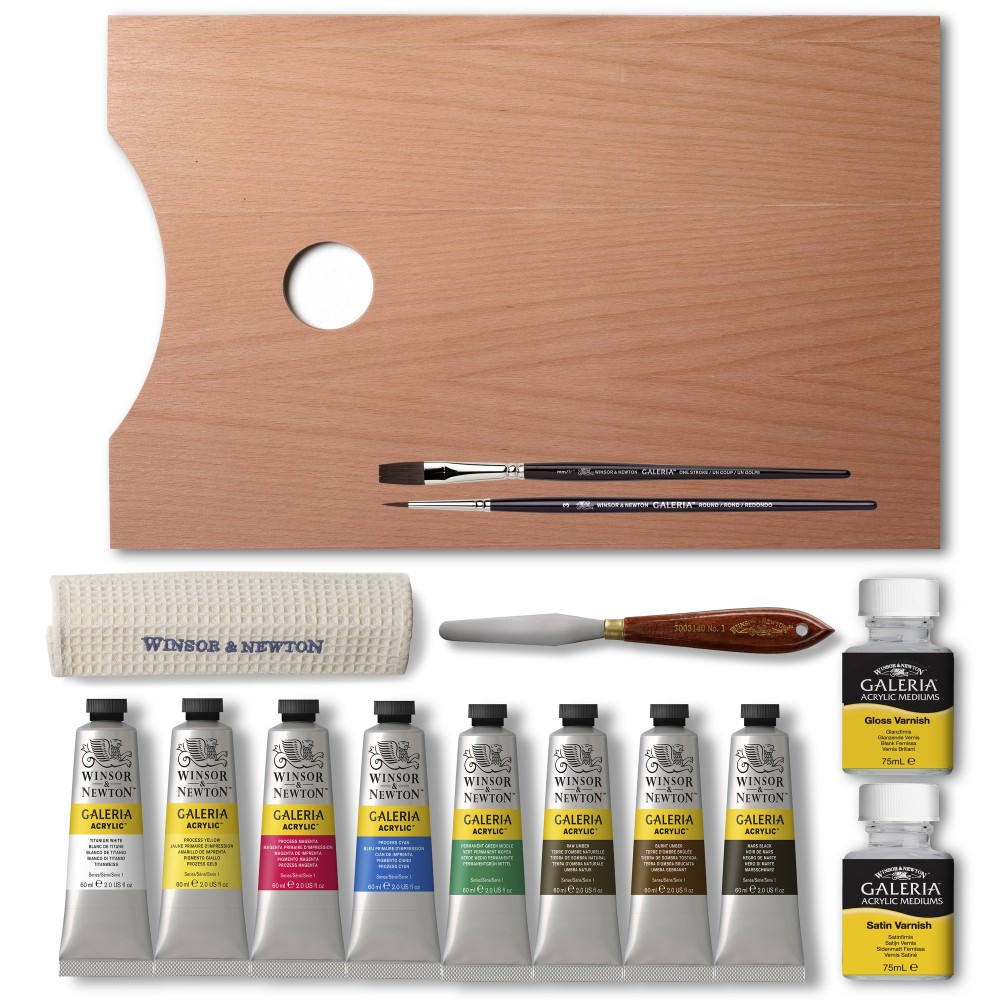 Set of acrylic paints Galeria with accessories - Winsor & Newton - 15 pcs.