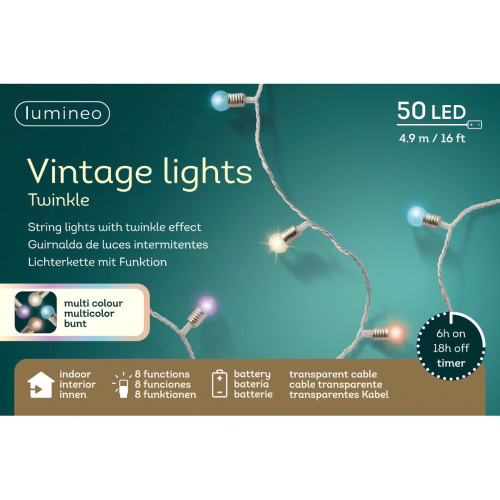 Lampki dekoracyjne LED Vintage - kolorowe światło, 4,9 m