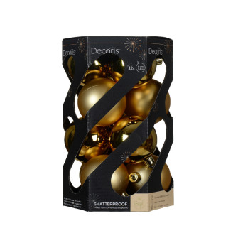 Shatterproof baubles - light gold, 6 cm, 12 pcs.