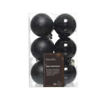 Shatterproof baubles - black, 6 cm, 12 pcs.