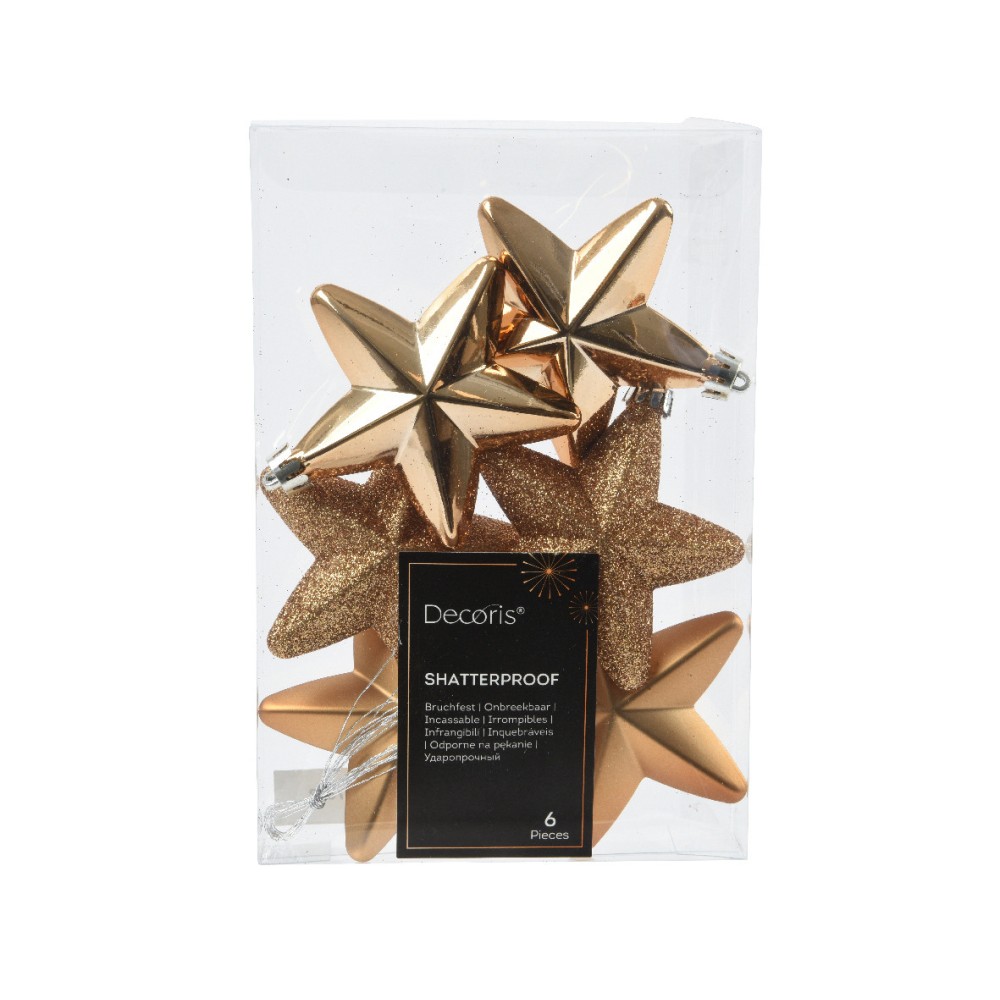 Shatterproof Star baubles - pecan brown, 7,5 cm, 6 pcs.