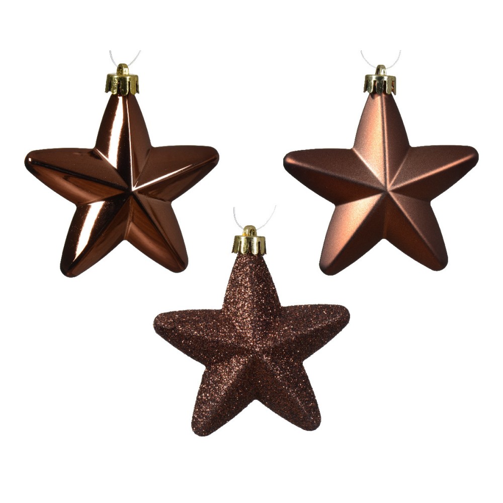 Shatterproof Star baubles - espresso, 7,5 cm, 6 pcs.