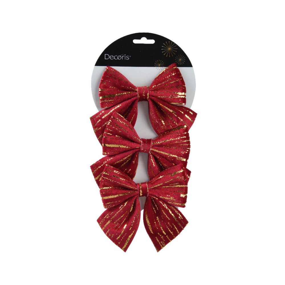 Christmas decorative bows - red & gold, 12 cm, 3 pcs.
