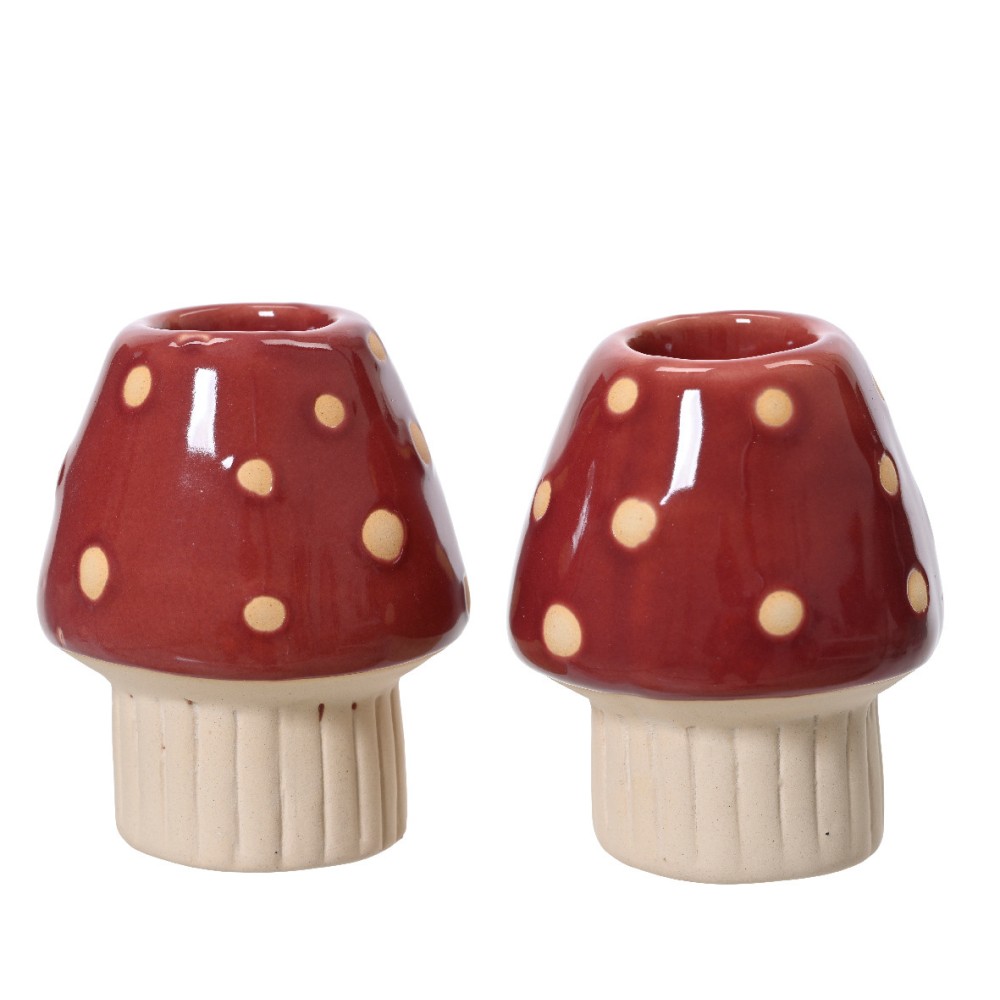 Mushroom ceramic candleholders - red, 5,5 x 6,5 cm, 2 pcs.