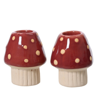 Mushroom ceramic candleholders - red, 5,5 x 6,5 cm, 2 pcs.
