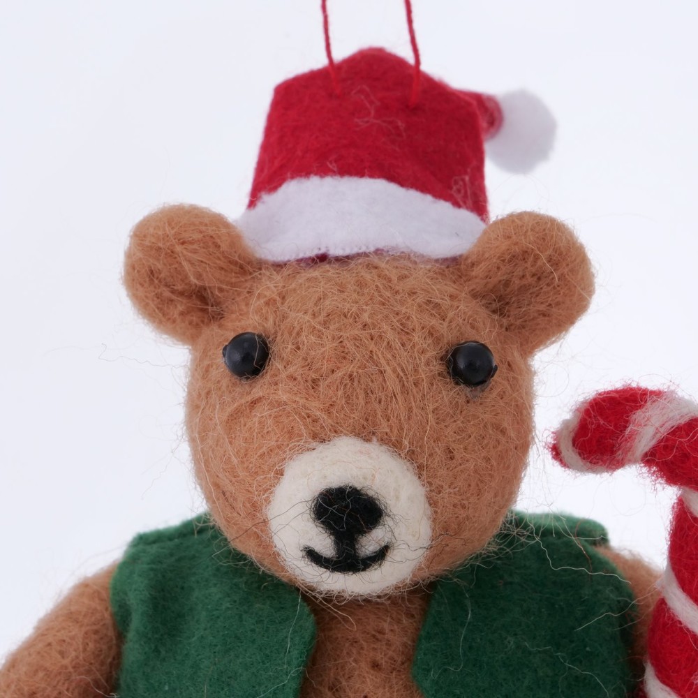 Christmas pendant Bear with candy cane - 8,5 x 9 cm