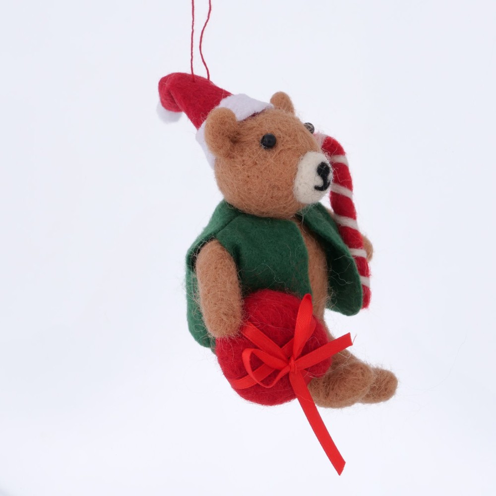 Christmas pendant Bear with candy cane - 8,5 x 9 cm