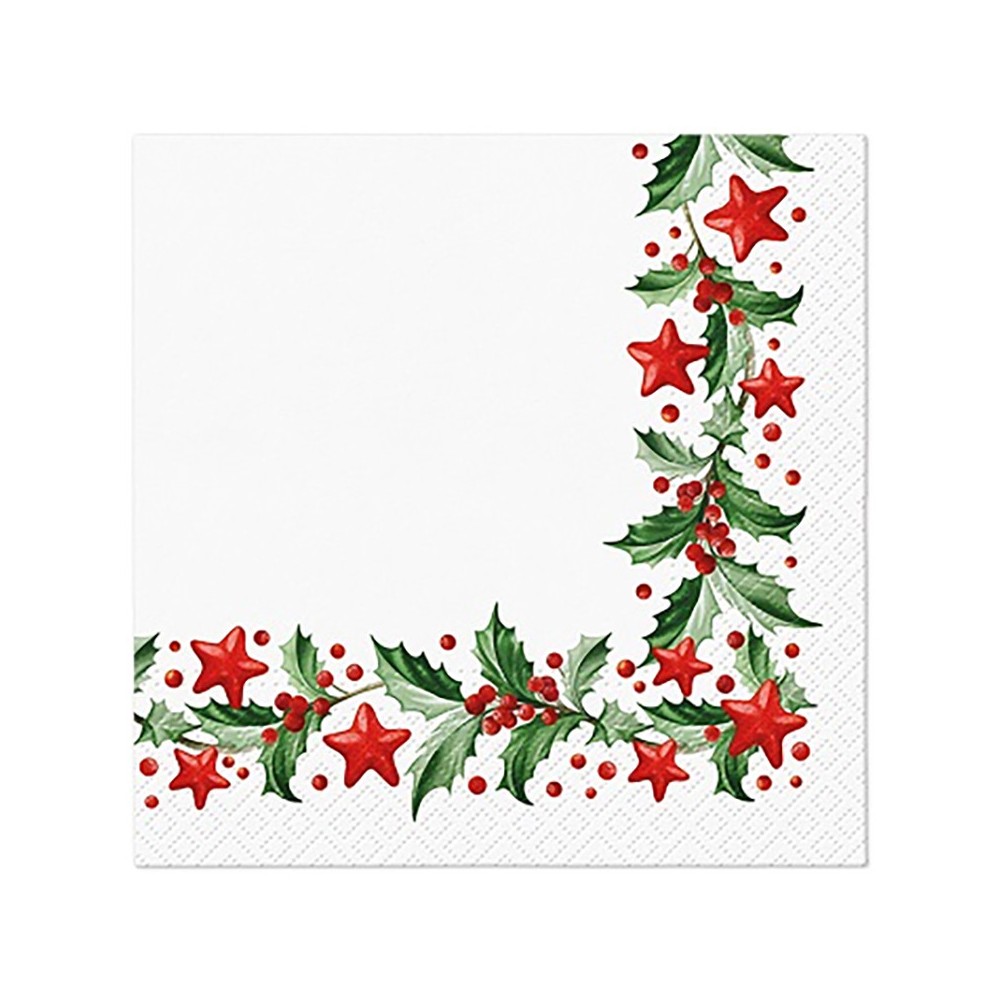 Decorative napkins - Paw - Holly And Stars, 20 pcs.