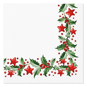 Serwetki ozdobne - Paw - Holly And Stars, 20 szt.