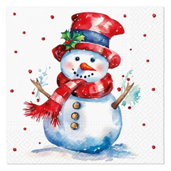 Decorative napkins - Paw - Watercolor Snowman, 20 pcs.