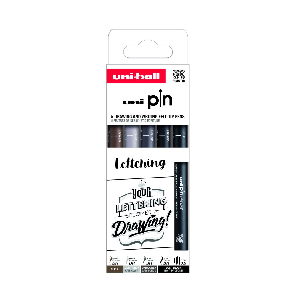 Set of fineliner pens Pin 200 Lettering - Uni - 5 pcs.