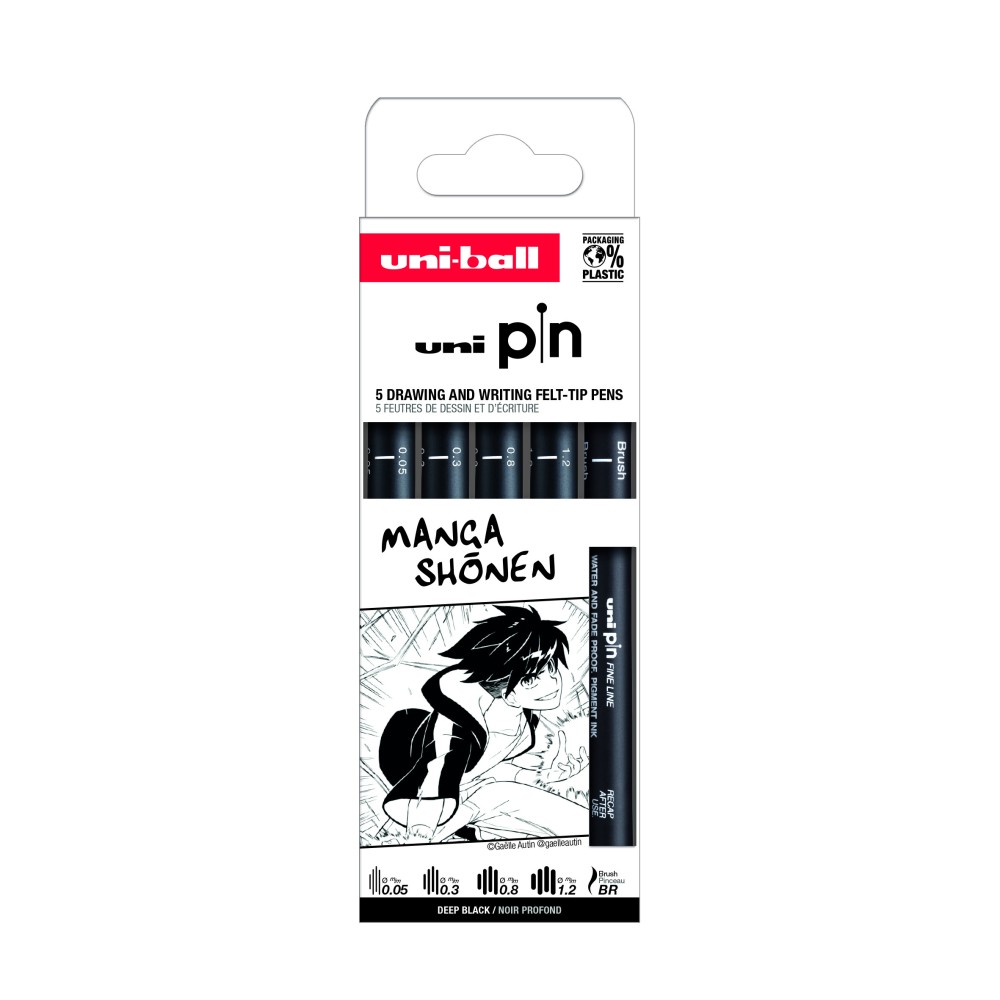 Set of fineliner pens Pin 200 Manga Shonen - Uni - 5 pcs.