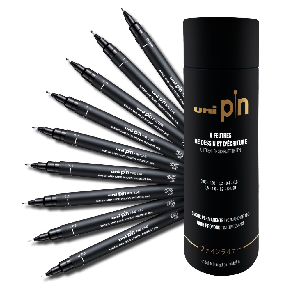 Set of fineliner Pen Pin 200 - Uni - black, 9 pcs.