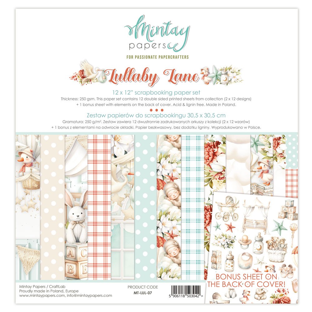 Set of scrapbooking papers 30,5 x 30,5 cm - Mintay - Lullaby Lane