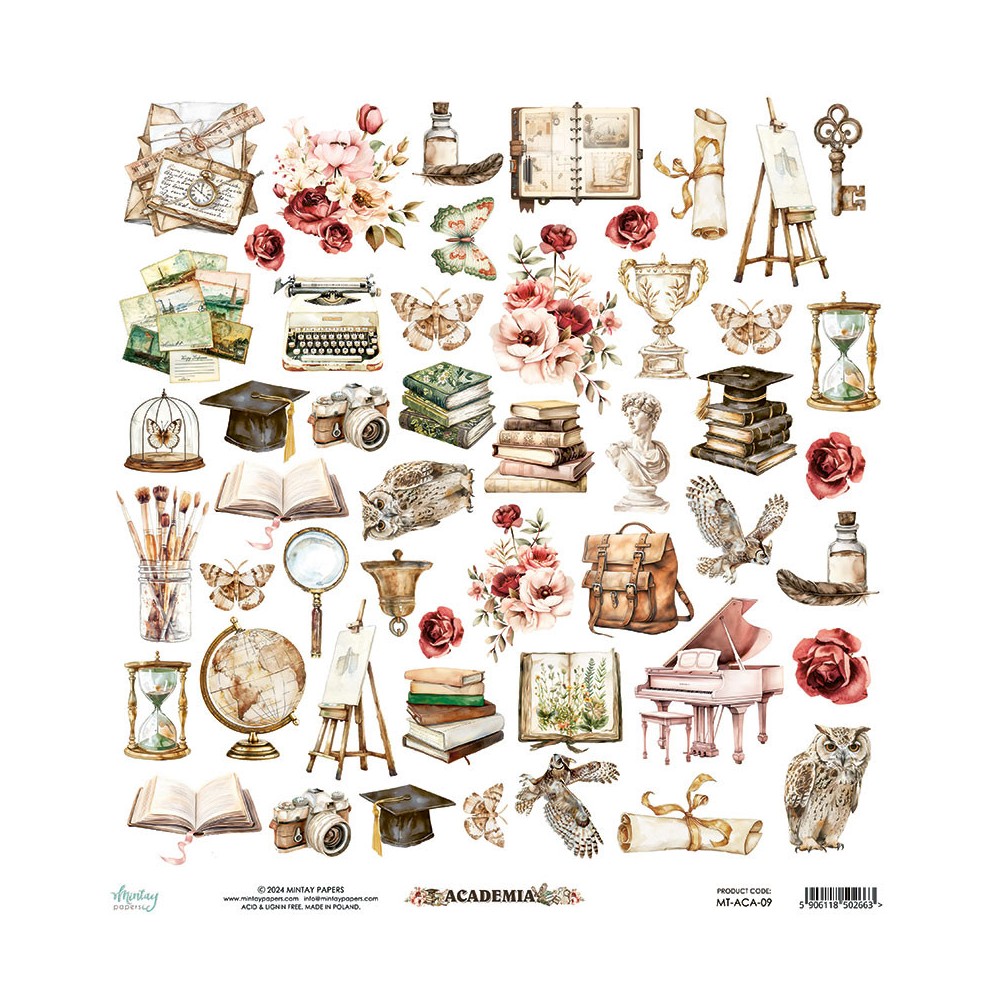 Set of scrapbooking papers 15,2 x 15,2 cm - Mintay - Academia