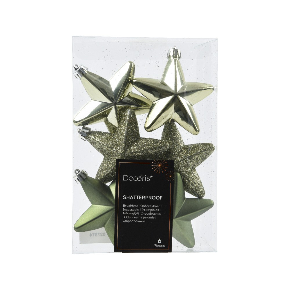 Shatterproof Star baubles - Rosemary Green, 7,5 cm, 6 pcs.