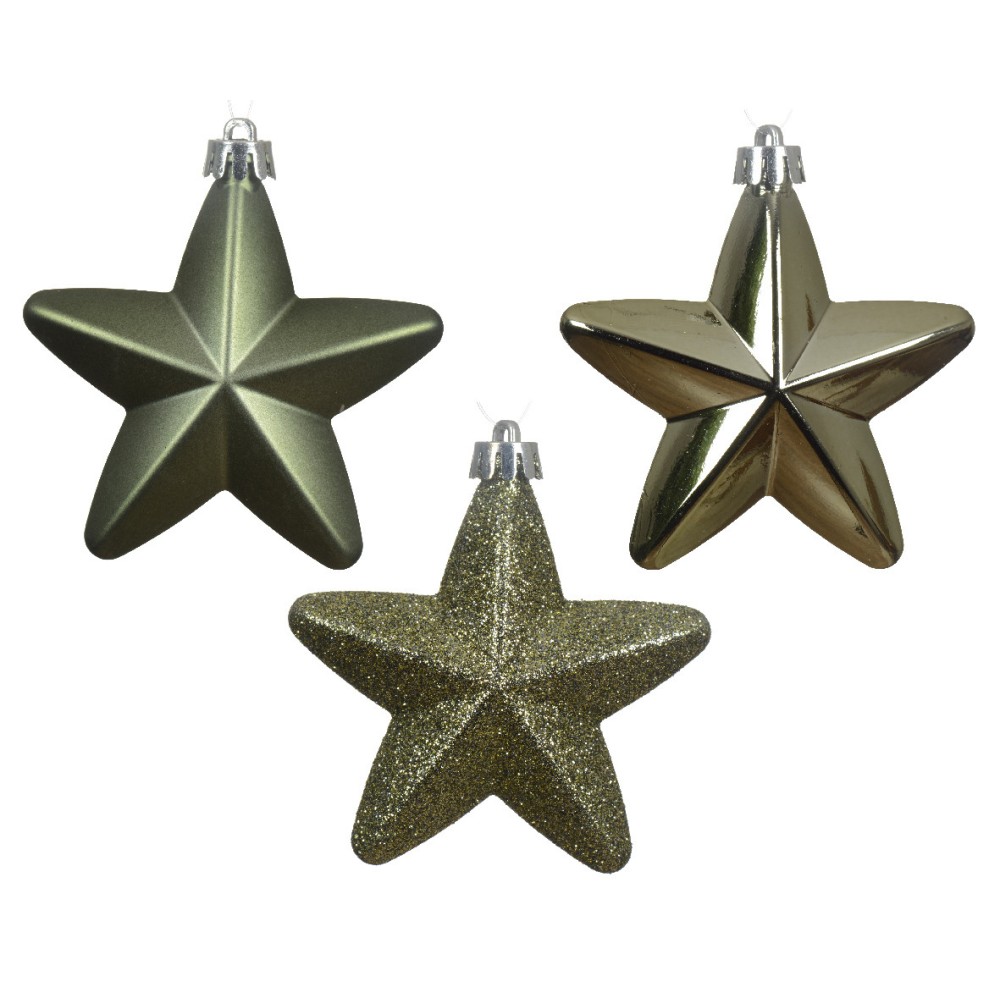 Shatterproof Star baubles - Rosemary Green, 7,5 cm, 6 pcs.