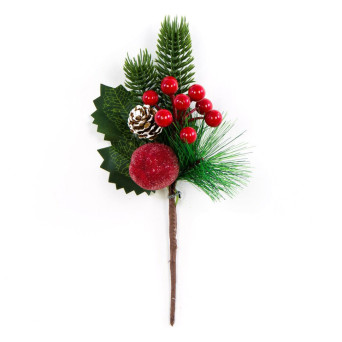 Gałązka świąteczna z jabłkiem, szyszką i żurawiną - 24 cm