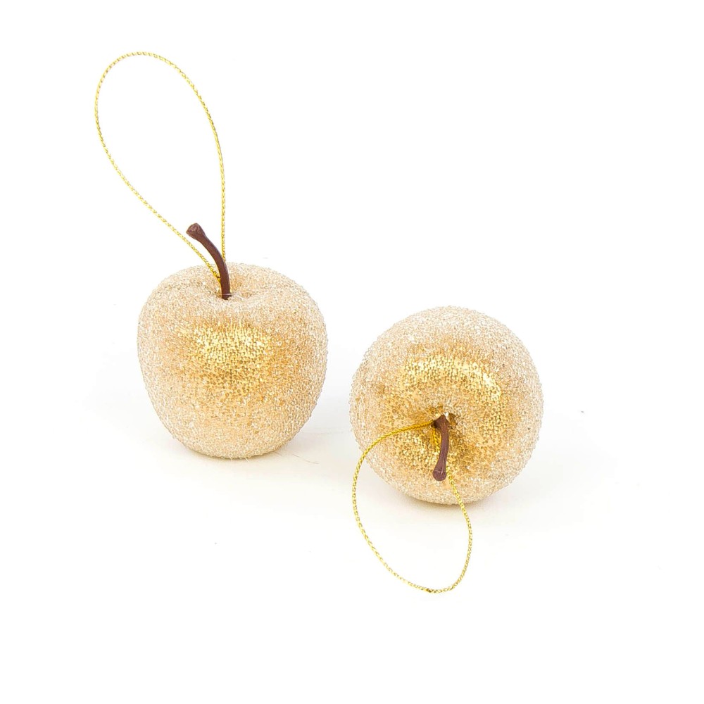 Christmas frosted pendants Apples - gold, 12 pcs.