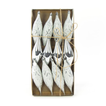 Shatterproof Icicle baubles - silver, 15 cm, 12 pcs.
