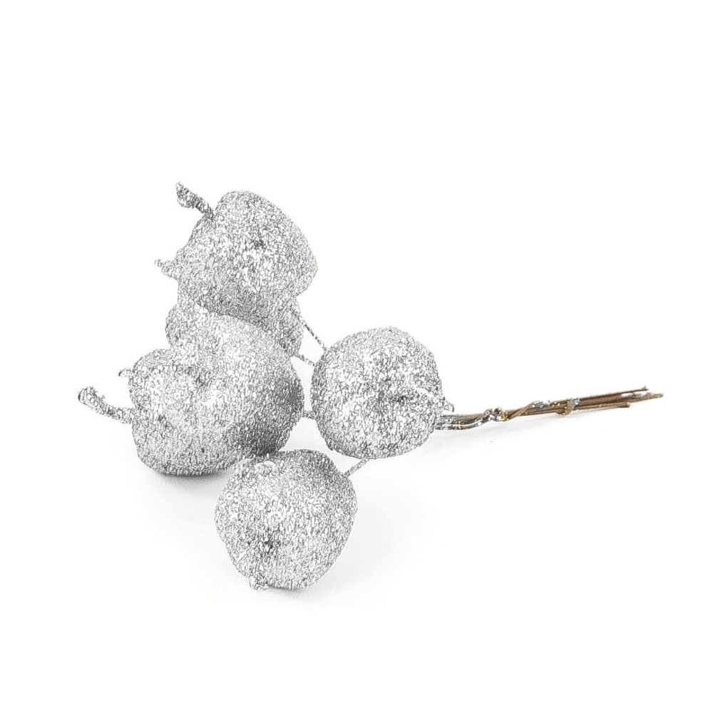 A bunch of apples with glitter - silver, 2 cm, 6 pcs.