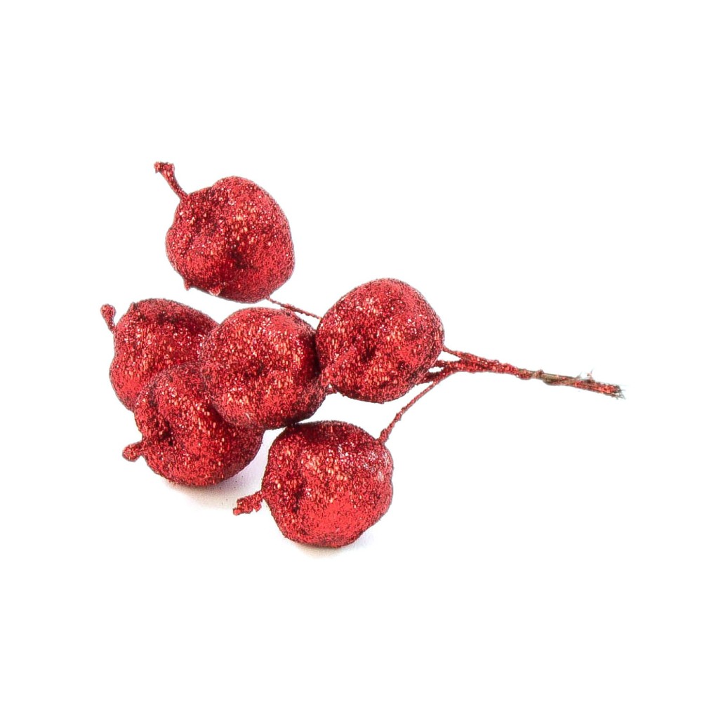 A bunch of apples with glitter - red, 5 cm, 6 pcs.