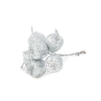 A bunch of apples with glitter - silver, 5 cm, 6 pcs.