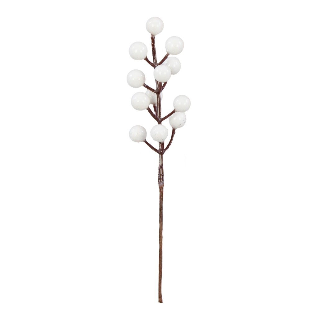 Gałązka świąteczna z jarzębiną - biała, 23 cm