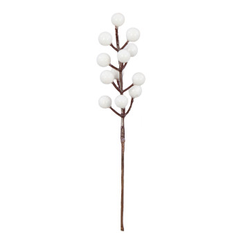 Gałązka świąteczna z jarzębiną - biała, 23 cm