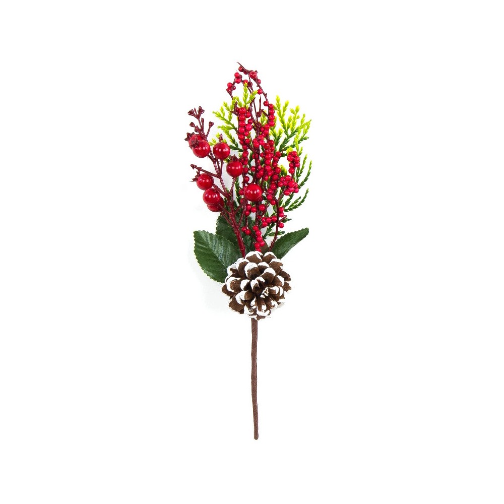 Christmas branch with pinecone and rowan berry - 30 cm