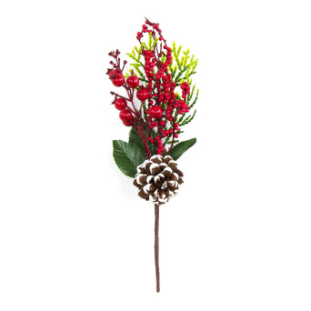 Christmas branch with pinecone and rowan berry - 30 cm