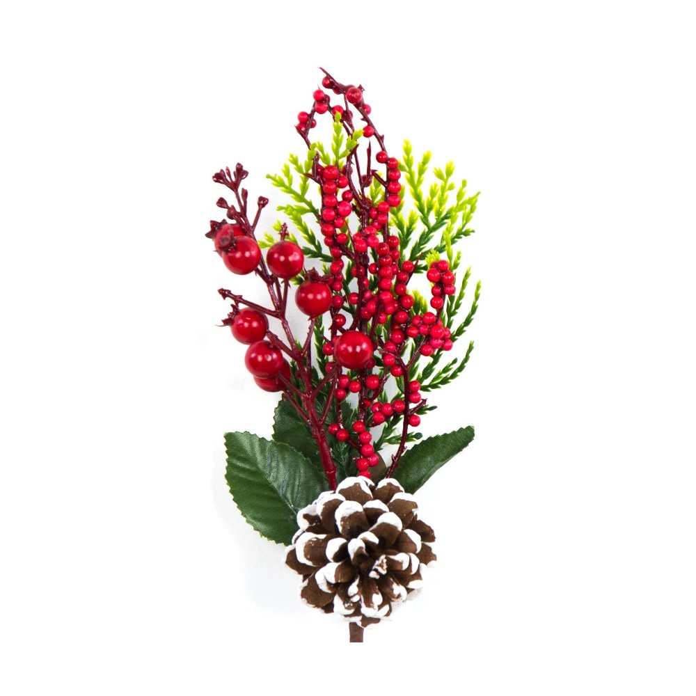 Christmas branch with pinecone and rowan berry - 30 cm