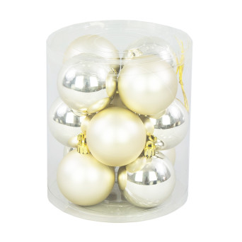 Shatterproof baubles - champagne, 6 cm, 12 pcs.
