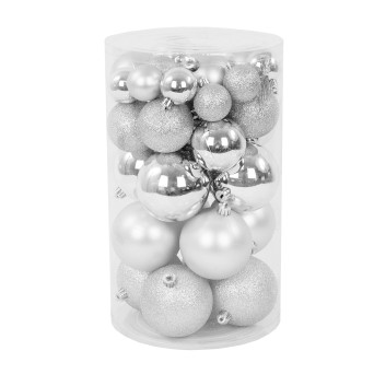 Bombki choinkowe nietłukące - srebrne, 4-8 cm, 36 szt.