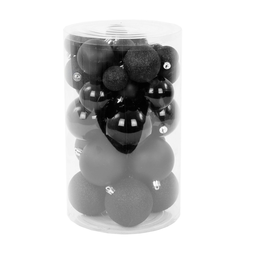 Bombki choinkowe nietłukące - czarne, 4-8 cm, 36 szt.