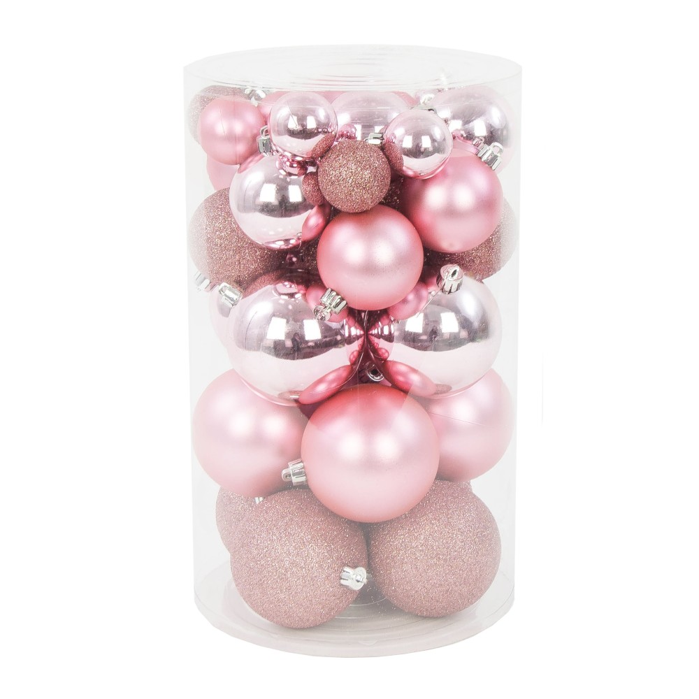 Shatterproof baubles - light pink, 4-8 cm, 36 pcs.