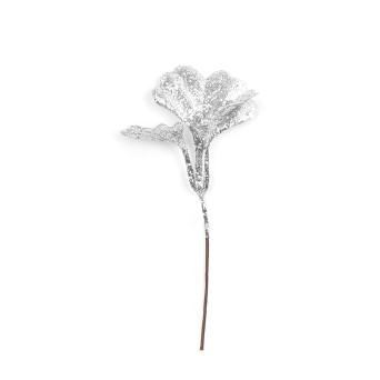Gałązka brokatowa Miłorząb - srebrna, 12 cm