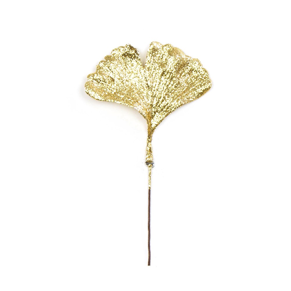 Glitter Ginkgo branch - gold, 14 cm