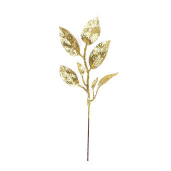 Gałązka brokatowa Eukaliptus - złota, 20 cm