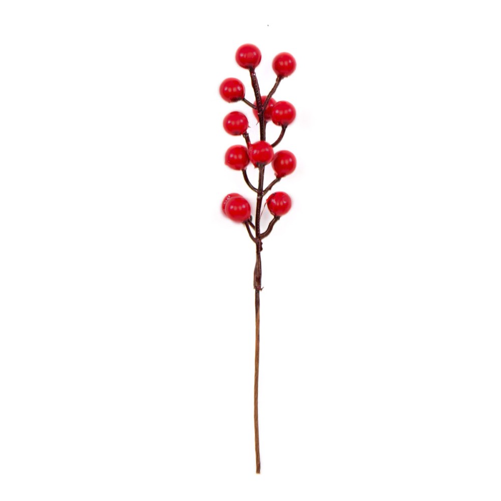 Gałązka świąteczna z jarzębiną - czerwona, 23 cm