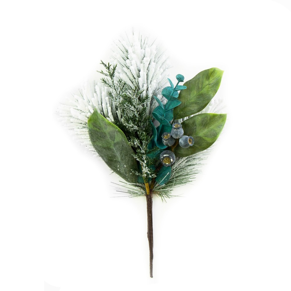 Snow-covered Christmas tree branch - green, 39 cm