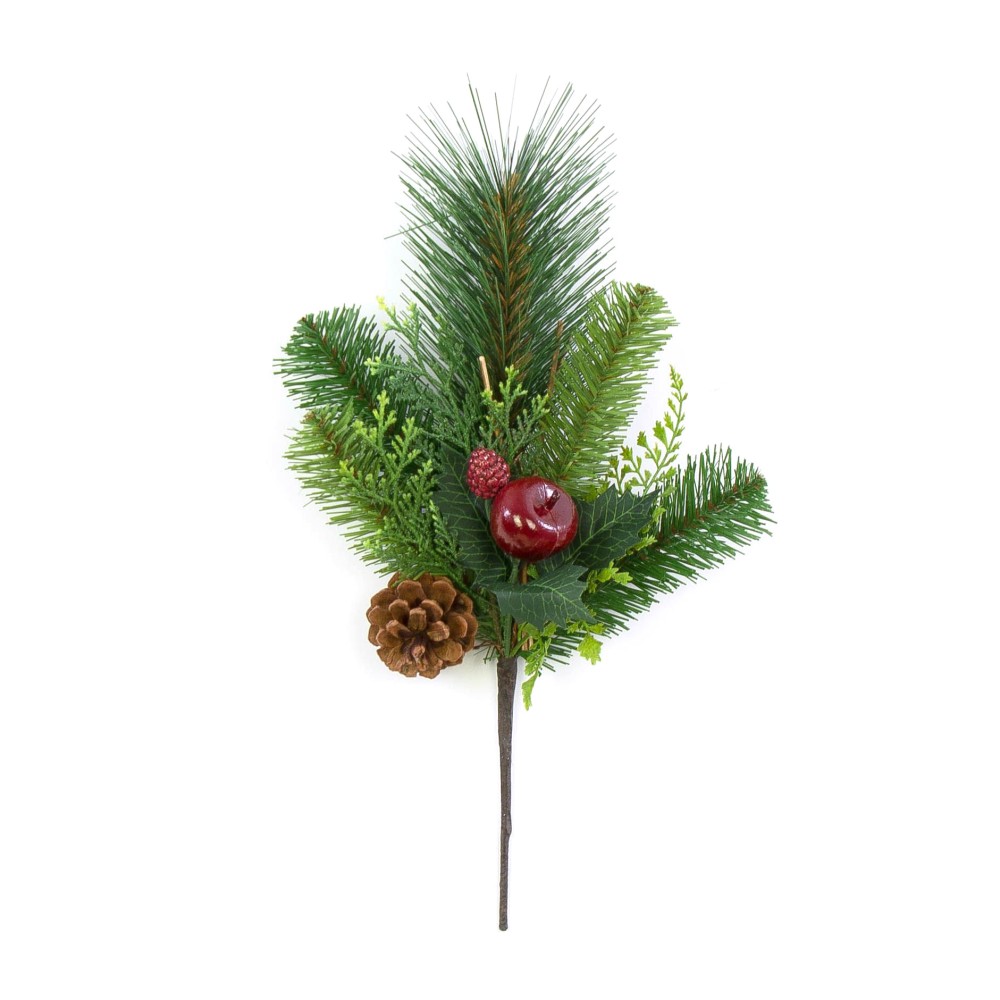 Christmas tree branch with pinecone and apple - green, 40 cm