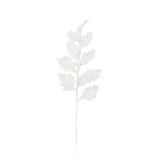 Christmas snow-covered Holly branch - white, 33 cm