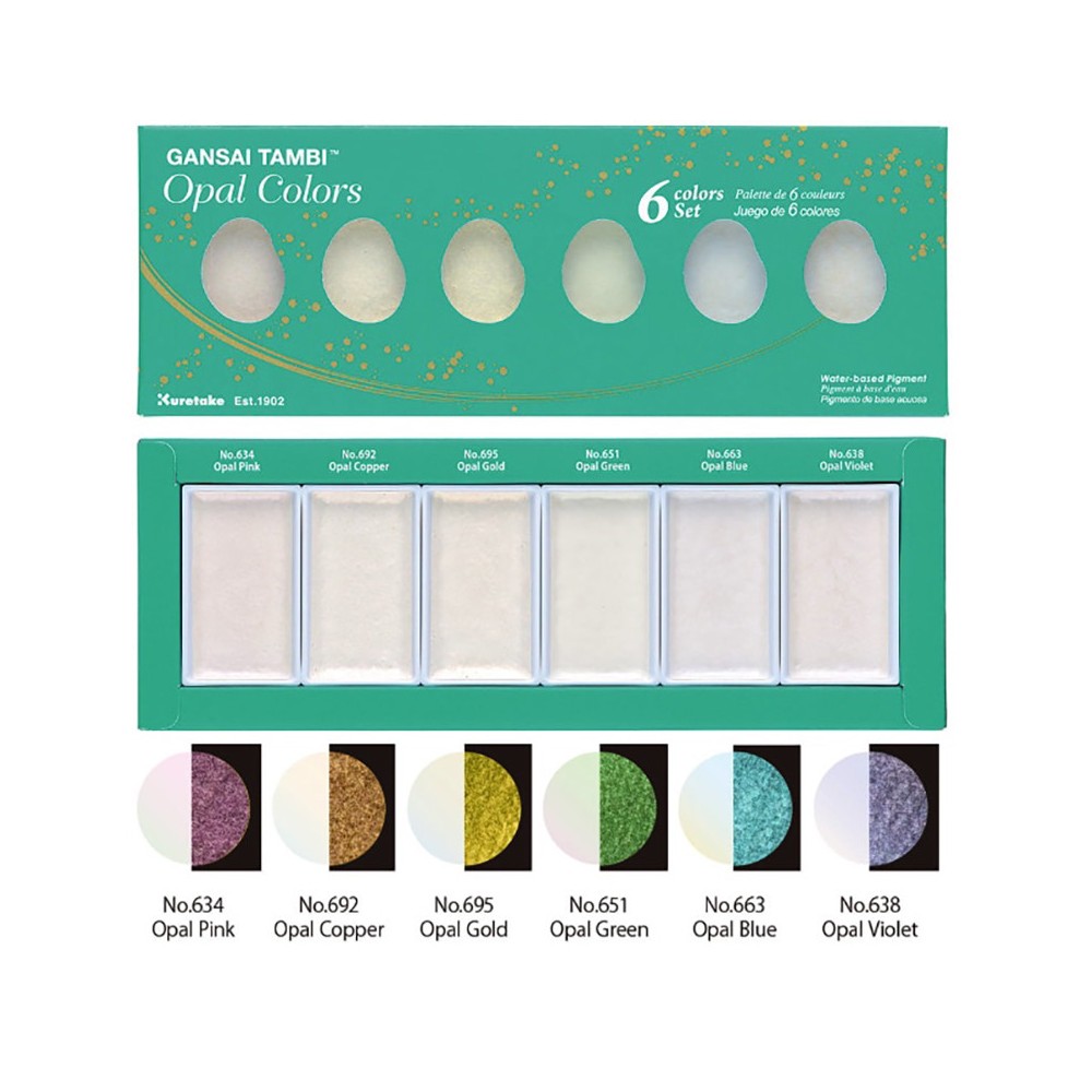Zestaw farb akwarelowych Gansai Tambi Opal Colors - Kuretake - 6 kolorów