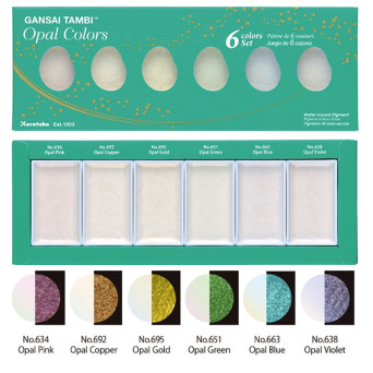 Zestaw farb akwarelowych Gansai Tambi Opal Colors - Kuretake - 6 kolorów
