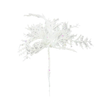 Gałązka świąteczna ośnieżona Cedr - biała, 22 cm