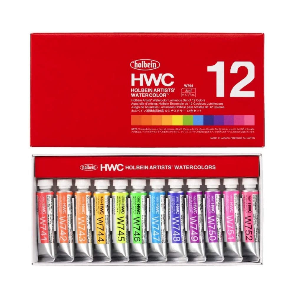 Artists' Watercolor paints set - Holbein - Luminous, 12 colors x 5 ml